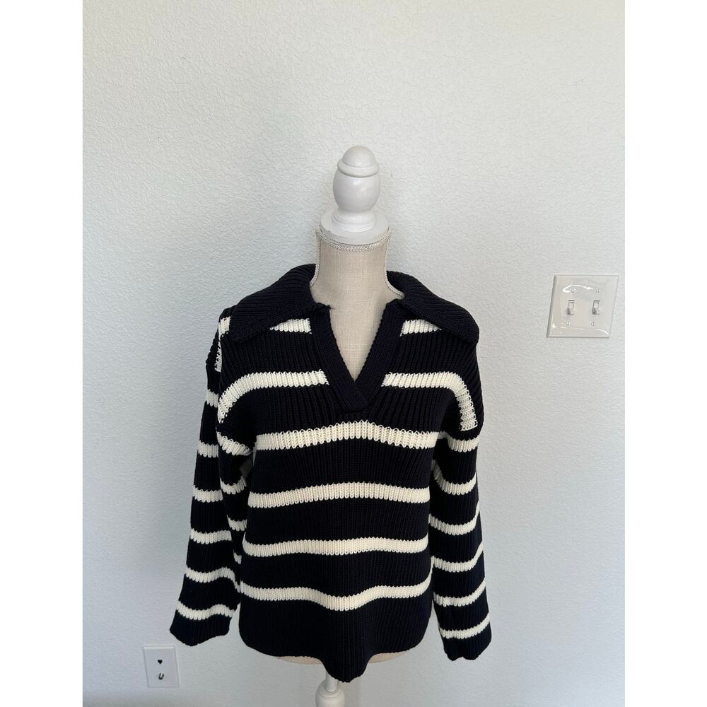 Eche Navy and White Striped Sweater - S